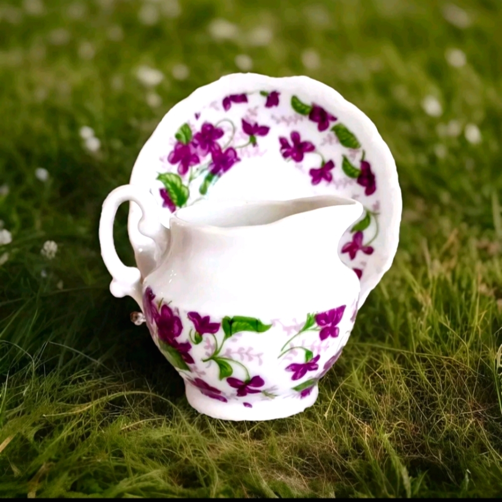 Vintage Japan Napco Violets Creamer & Saucer Spring Table Set